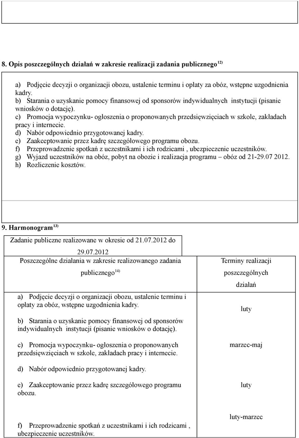 c) Promocja wypoczynku- ogłoszenia o proponowanych przedsięwzięciach w szkole, zakładach pracy i internecie. d) Nabór odpowiednio przygotowanej kadry.