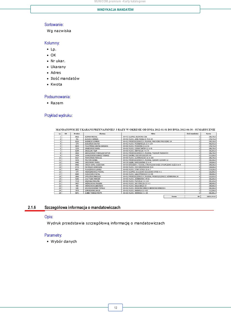 6 Szczegółowa informacja o mandatowiczach