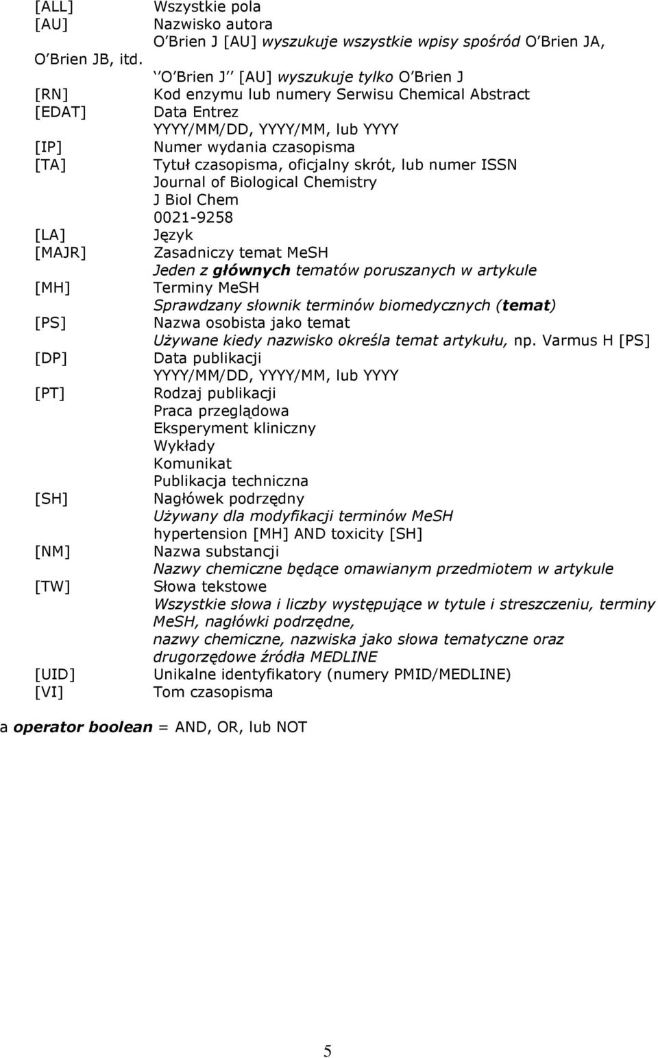 tylko O Brien J Kod enzymu lub numery Serwisu Chemical Abstract Data Entrez YYYY/MM/DD, YYYY/MM, lub YYYY Numer wydania czasopisma Tytuł czasopisma, oficjalny skrót, lub numer ISSN Journal of