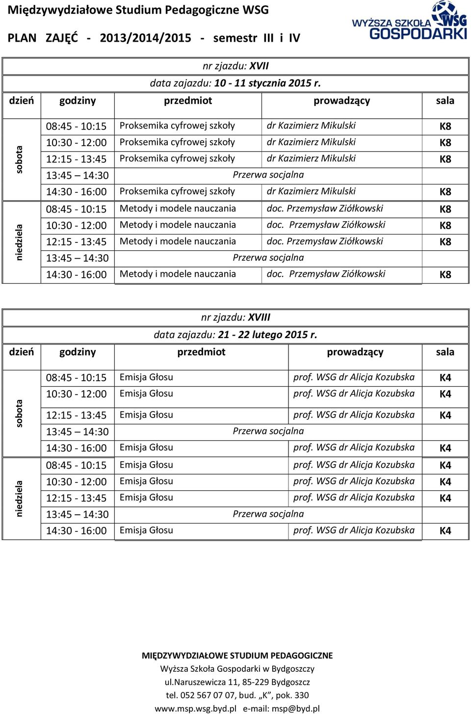 Proksemika cyfrowej szkoły dr Kazimierz Mikulski 08:45-10:15 Metody i modele nauczania doc. Przemysław Ziółkowski 10:30-12:00 Metody i modele nauczania doc.