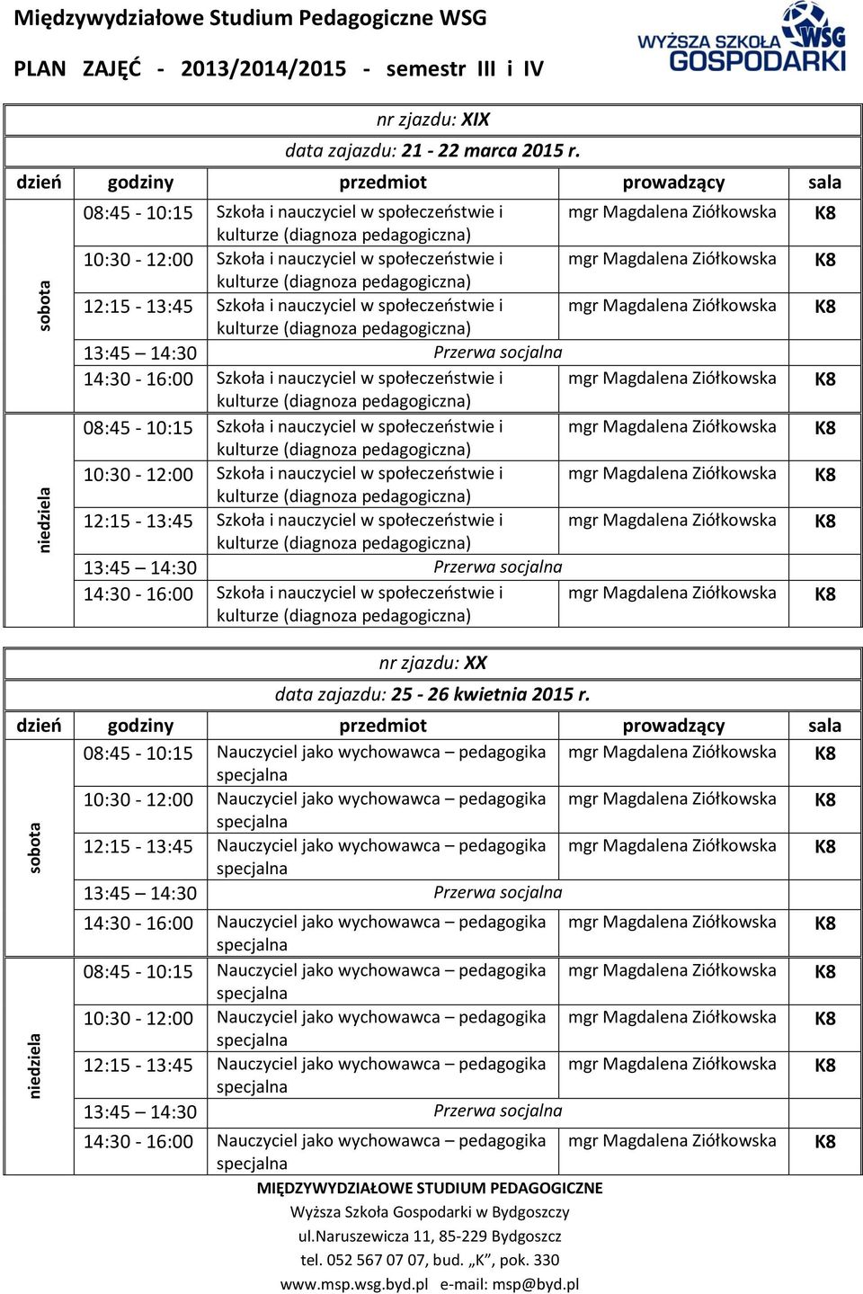 społeczeństwie i  społeczeństwie i nr zjazdu: XX data zajazdu: 25-26 kwietnia 2015 r.