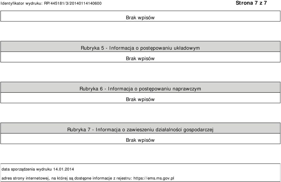 działalności gospodarczej data sporządzenia wydruku 14.01.