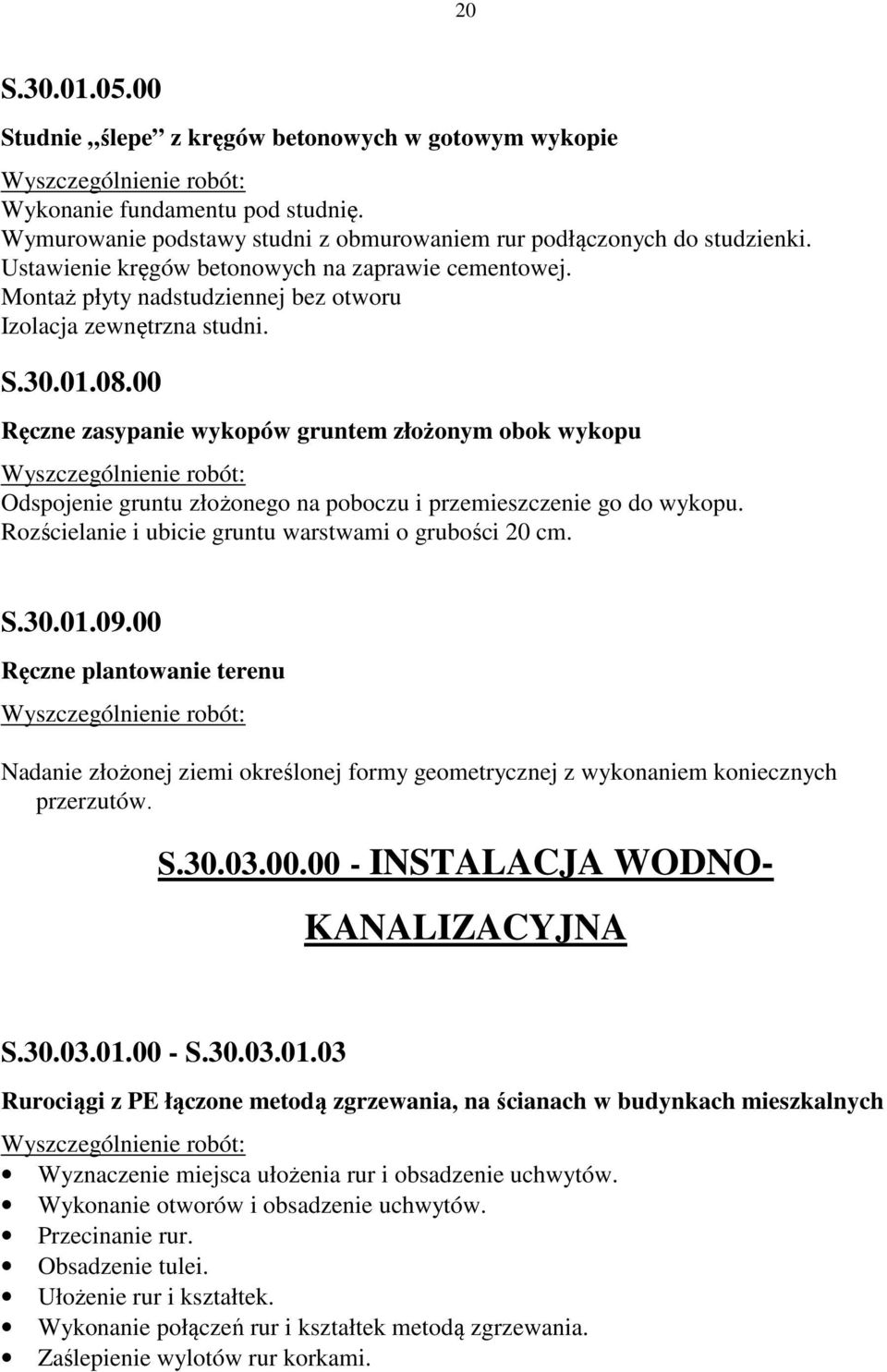 00 Ręczne zasypanie wykopów gruntem złożonym obok wykopu Odspojenie gruntu złożonego na poboczu i przemieszczenie go do wykopu. Rozścielanie i ubicie gruntu warstwami o grubości 20 cm. S.30.01.09.