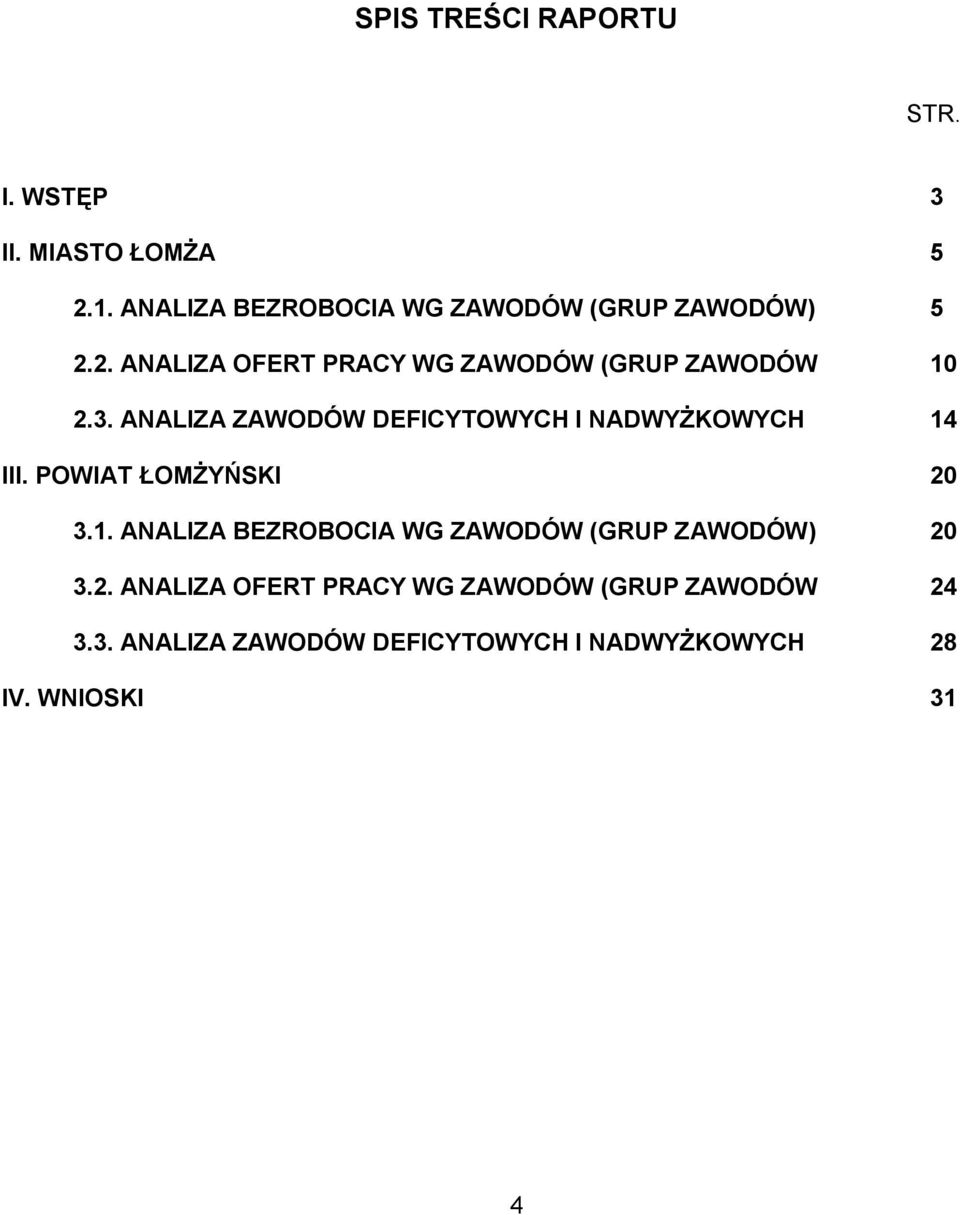 3. ANALIZA ZAWODÓW DEFICYTOWYCH I NADWYŻKOWYCH 14 III. POWIAT ŁOMŻYŃSKI 20 3.1. ANALIZA BEZROBOCIA WG ZAWODÓW (GRUP ZAWODÓW) 20 3.