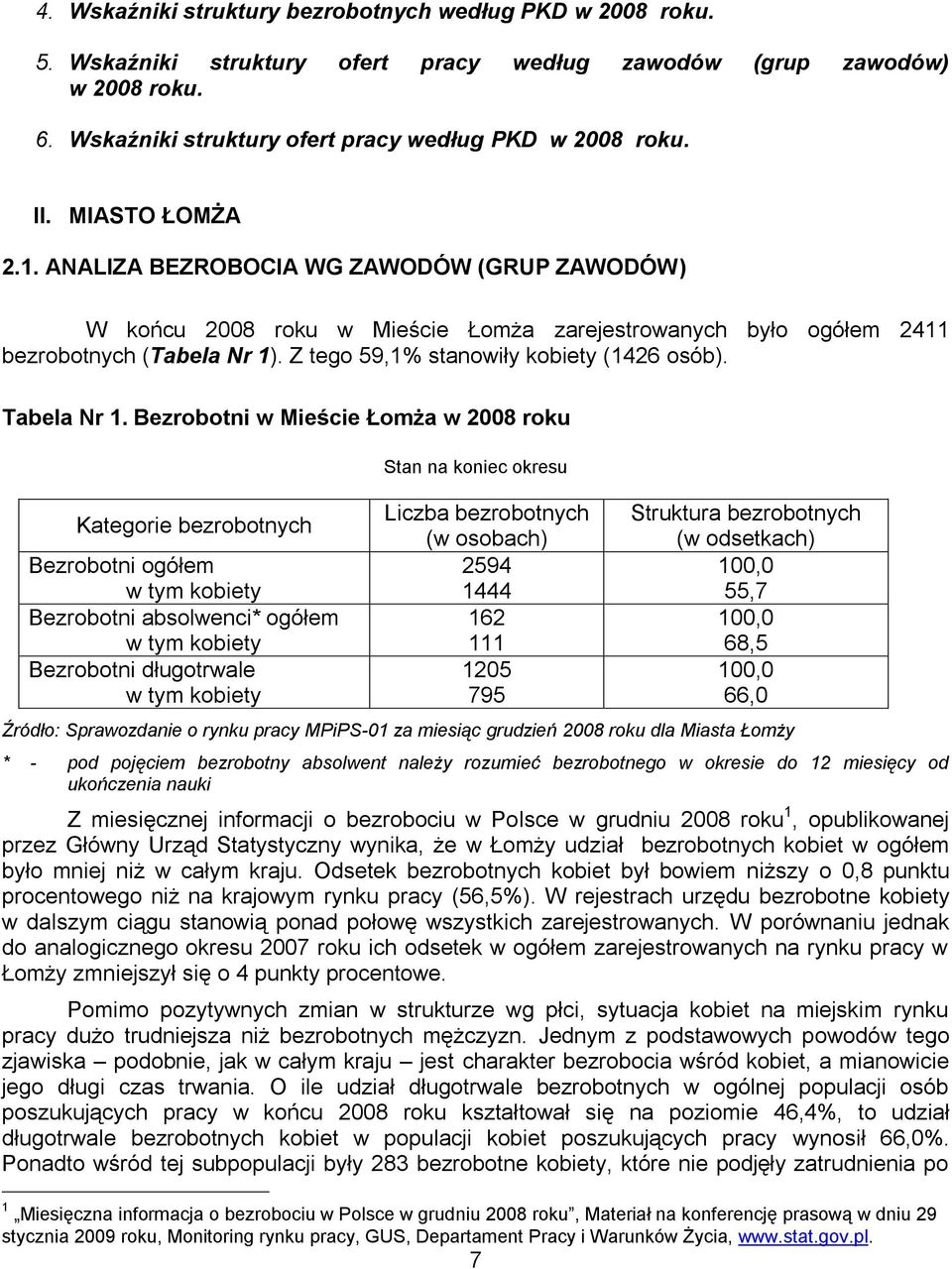 Z tego 59,1% stanowiły kobiety (1426 osób). Tabela Nr 1.