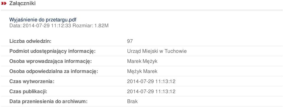 informację: Osoba odpowiedzialna za informację: Urząd Miejski w Tuchowie Marek Mężyk