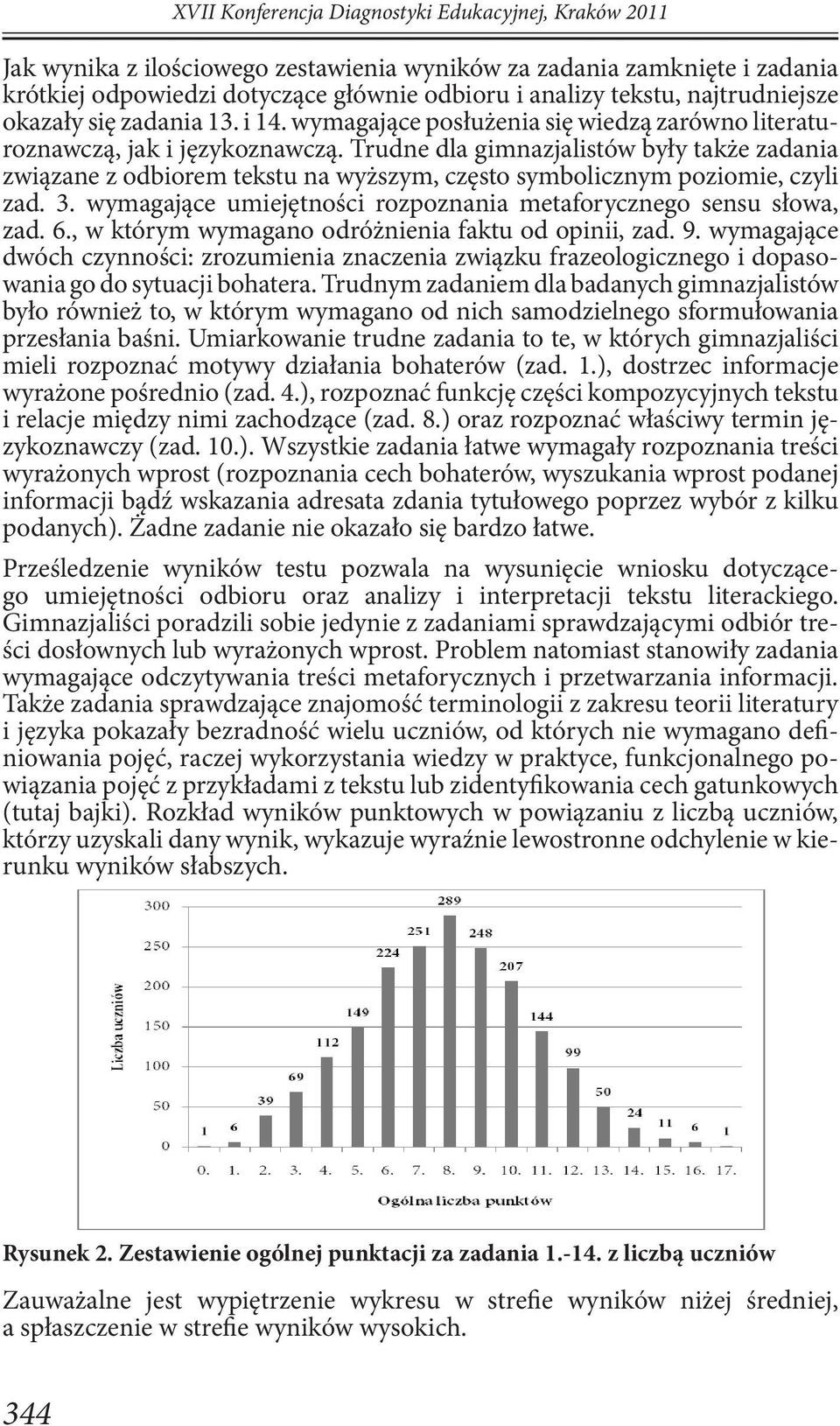 Trudne dla gimnazjalistów były także zadania związane z odbiorem tekstu na wyższym, często symbolicznym poziomie, czyli zad. 3. wymagające umiejętności rozpoznania metaforycznego sensu słowa, zad. 6.