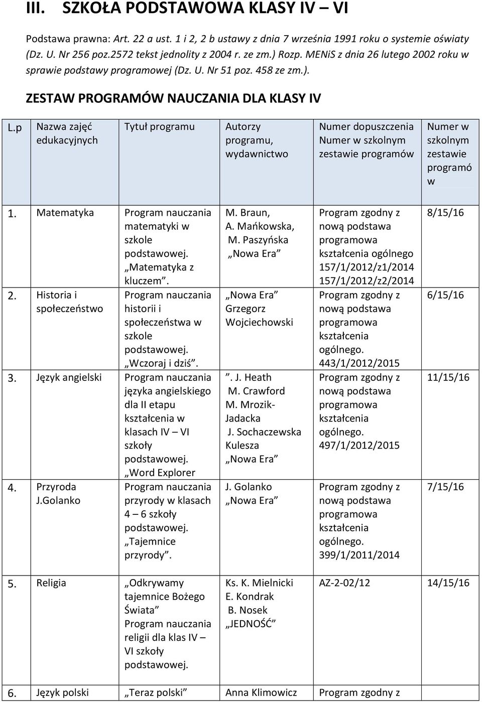 Matematyka matematyki w Matematyka z kluczem. 2. Historia i społeczeństwo historii i społeczeństwa w Wczoraj i dziś. 3. Język angielski dla II etapu w Word Explorer 4. Przyroda J.