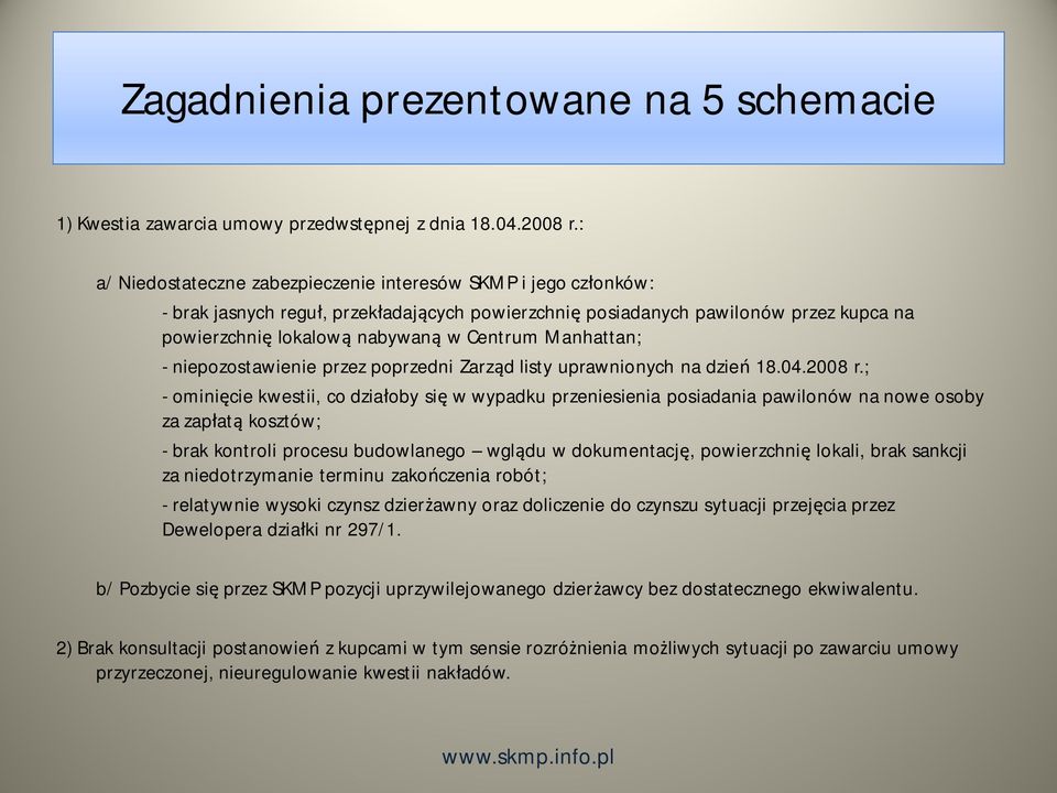 Manhattan; - niepozostawienie przez poprzedni Zarz d listy uprawnionych na dzie 18.04.2008 r.