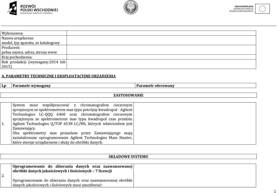 System musi współpracować z chromatografem cieczowym sprzężonym ze spektrometrem mas typu potrójny kwadrupol - Aglient Technologies LC-QQQ 6460 oraz chromatografem cieczowym sprzężonym ze