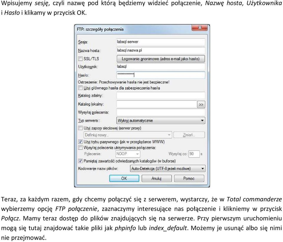 zaznaczymy interesujące nas połączenie i klikniemy w przycisk Połącz. Mamy teraz dostęp do plików znajdujących się na serwerze.