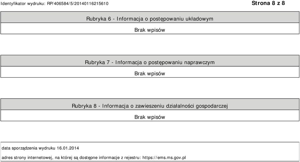 działalności gospodarczej data sporządzenia wydruku 16.01.