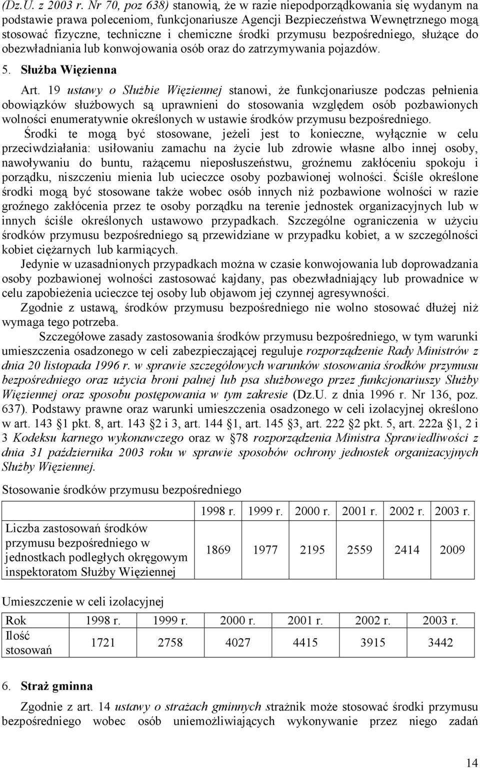 środki przymusu bezpośredniego, słuŝące do obezwładniania lub konwojowania osób oraz do zatrzymywania pojazdów. 5. SłuŜba Więzienna Art.