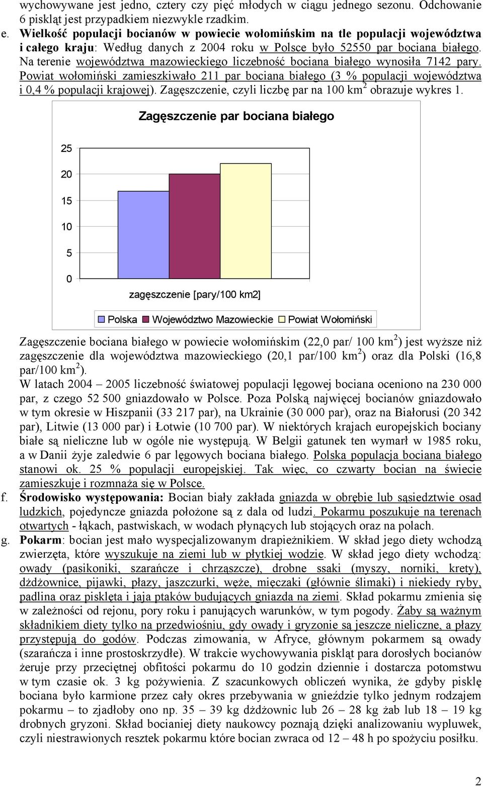 Na terenie województwa mazowieckiego liczebność bociana białego wynosiła 7142 pary. Powiat wołomiński zamieszkiwało 211 par bociana białego (3 % populacji województwa i 0,4 % populacji krajowej).