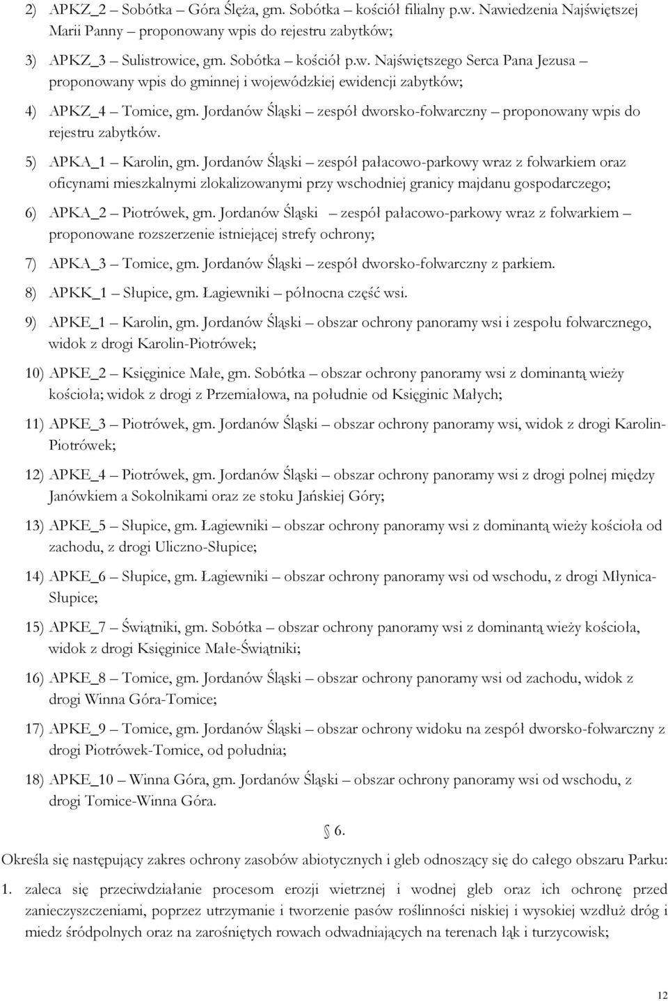 Jordanów Śląski zespół pałacowo-parkowy wraz z folwarkiem oraz oficynami mieszkalnymi zlokalizowanymi przy wschodniej granicy majdanu gospodarczego; 6) APKA_2 Piotrówek, gm.