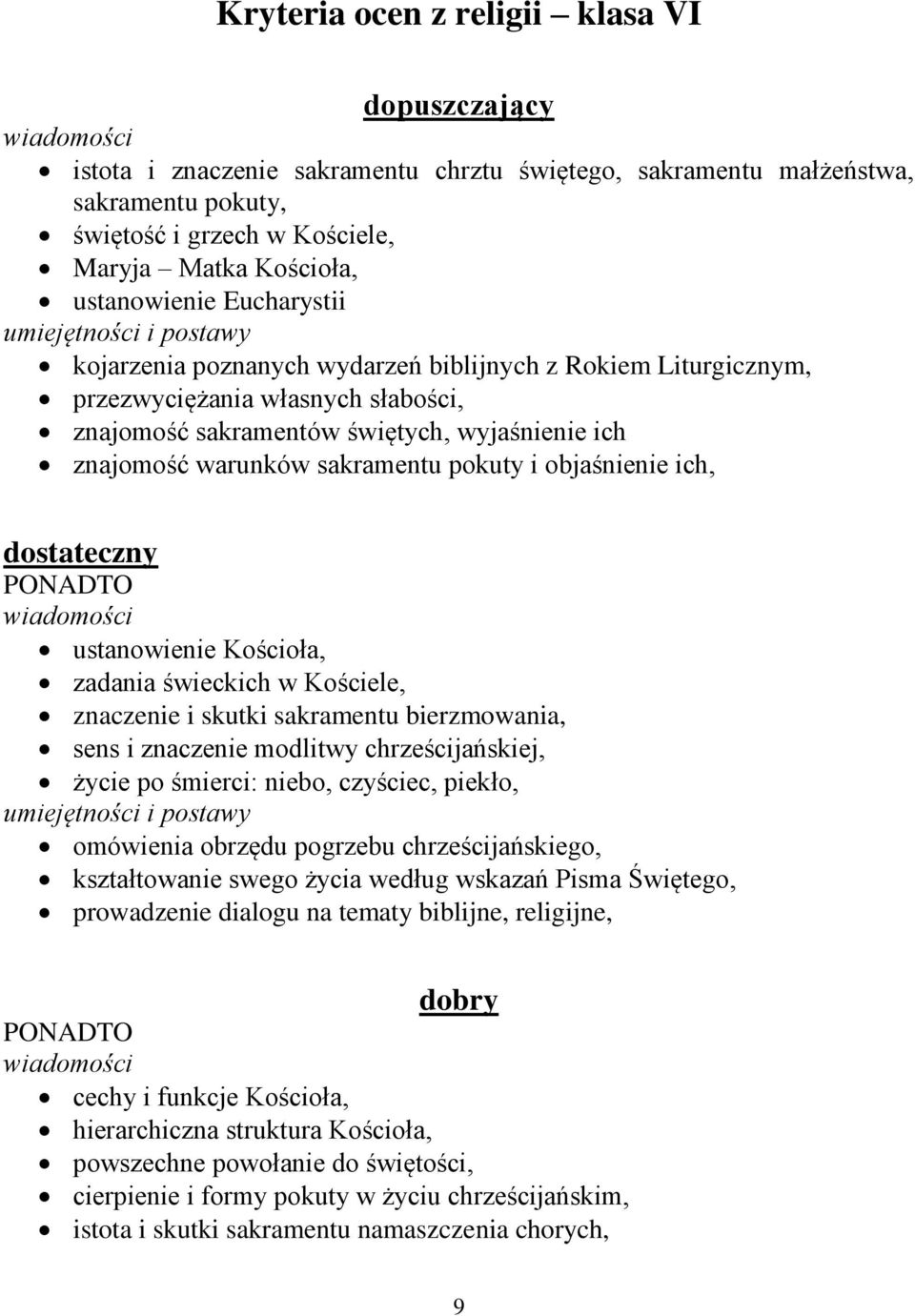 sakramentu pokuty i objaśnienie ich, dostateczny ustanowienie Kościoła, zadania świeckich w Kościele, znaczenie i skutki sakramentu bierzmowania, sens i znaczenie modlitwy chrześcijańskiej, życie po