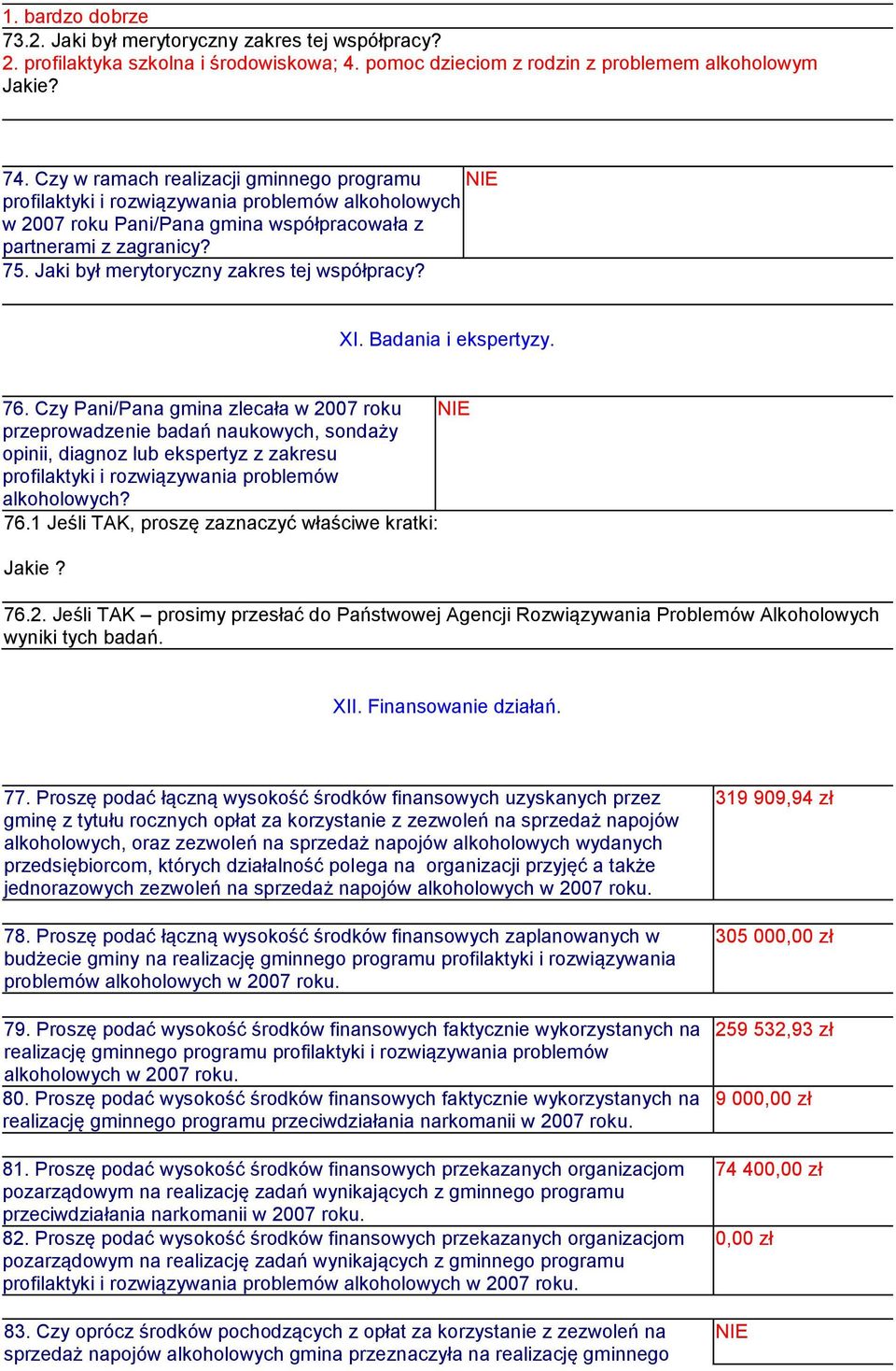 Jaki był merytoryczny zakres tej współpracy? XI. Badania i ekspertyzy. 76.