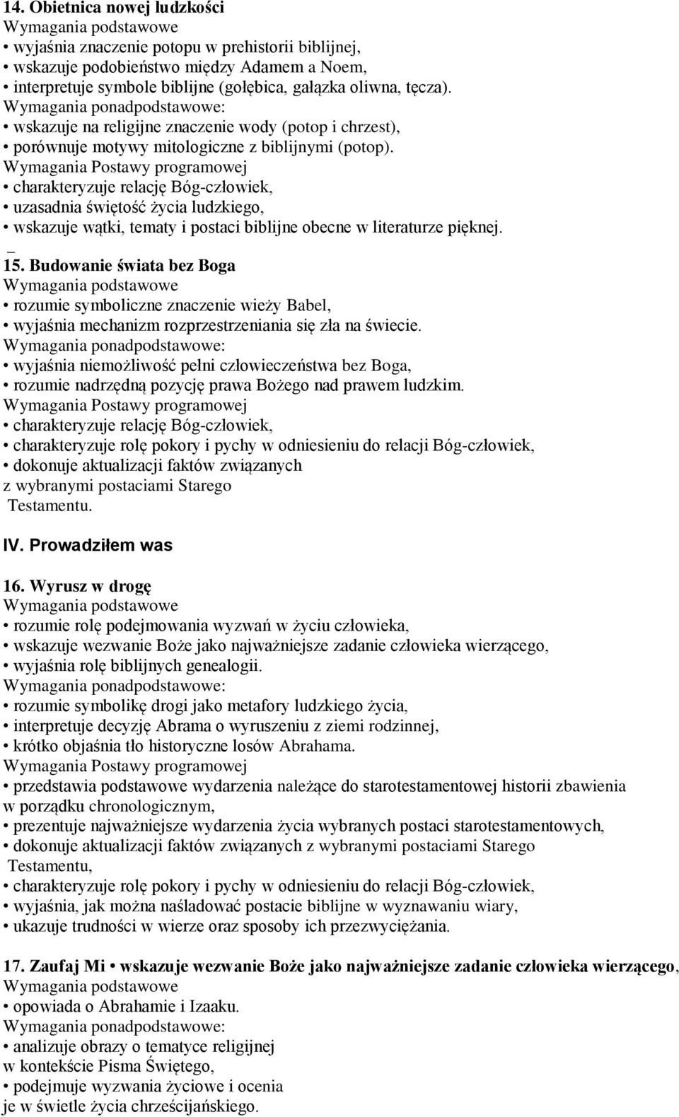 charakteryzuje relację Bóg-człowiek, uzasadnia świętość życia ludzkiego, wskazuje wątki, tematy i postaci biblijne obecne w literaturze pięknej. _ 15.