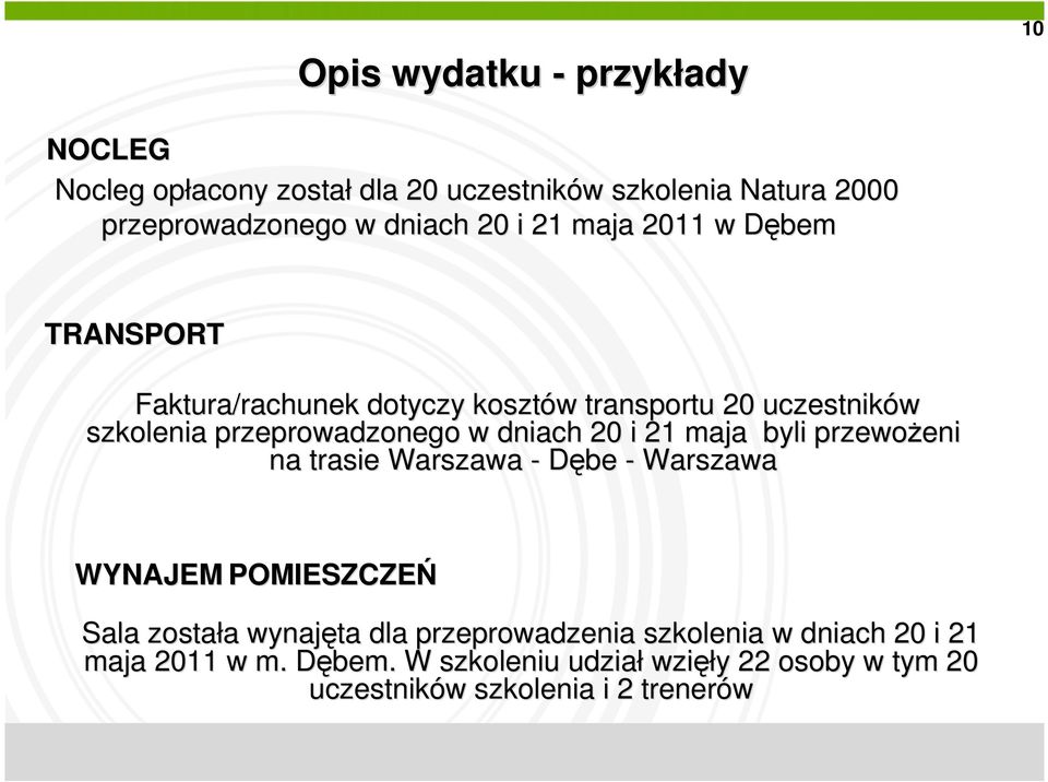 21 maja byli przewożeni eni na trasie Warszawa - Dębe - Warszawa WYNAJEM POMIESZCZEŃ Sala została a wynajęta dla przeprowadzenia