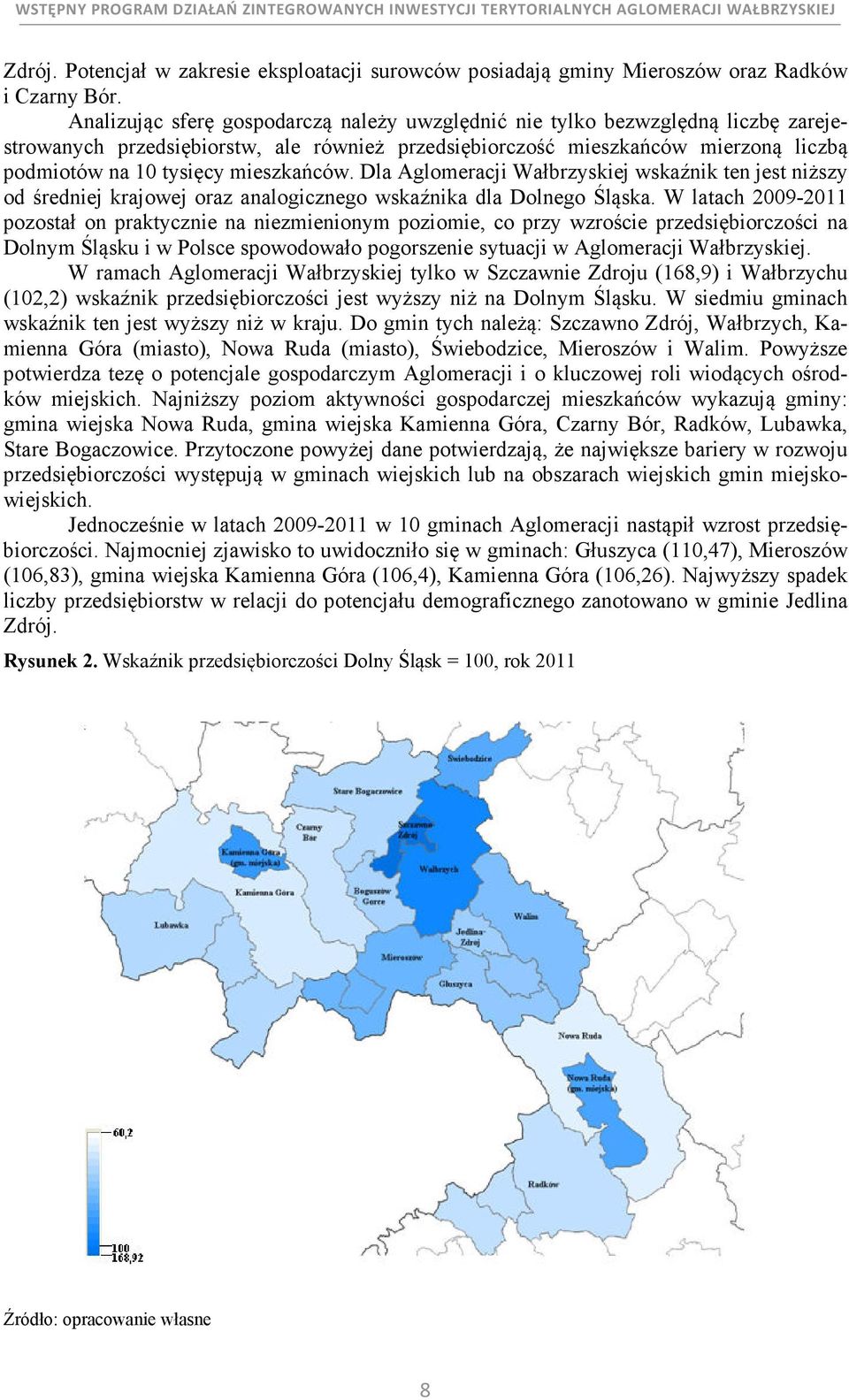 mieszkańców. Dla Aglomeracji Wałbrzyskiej wskaźnik ten jest niższy od średniej krajowej oraz analogicznego wskaźnika dla Dolnego Śląska.