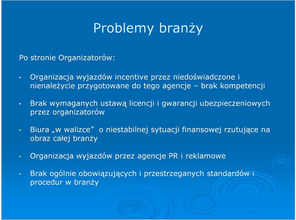 przez organizatorów Biura w walizce o niestabilnej sytuacji finansowej rzutujące na obraz całej branży