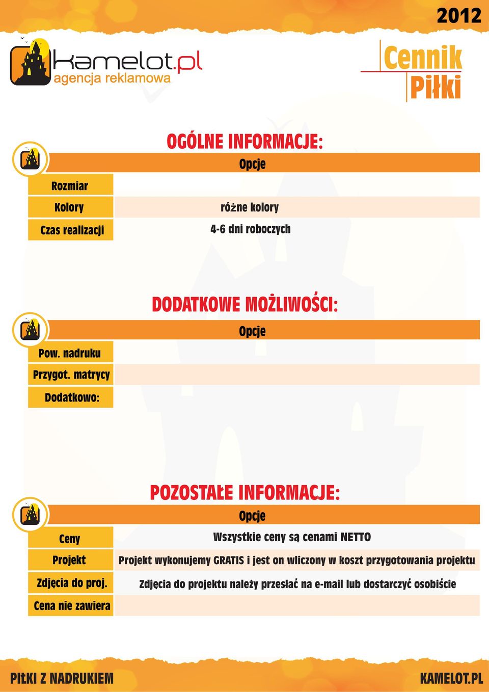 matrycy Dodatkowo: POZOSTALE INFORMACJE: Opcje Ceny Projekt Zdjêcia do proj.