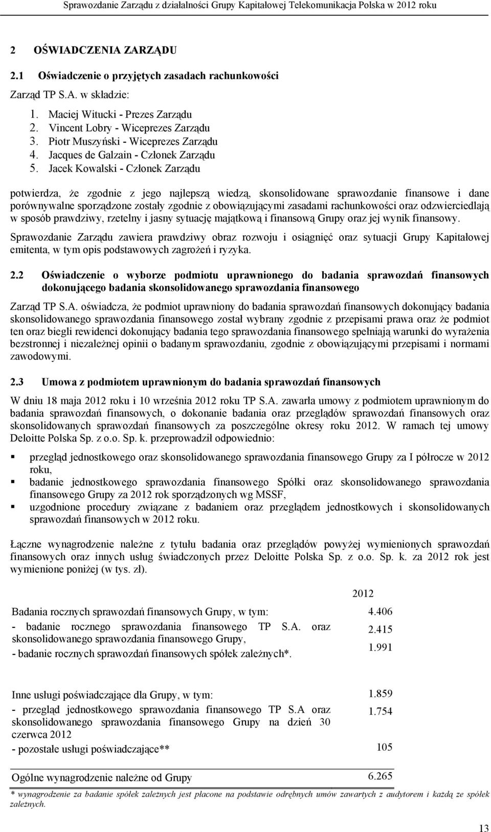 Jacek Kowalski - Członek Zarządu potwierdza, że zgodnie z jego najlepszą wiedzą, skonsolidowane sprawozdanie finansowe i dane porównywalne sporządzone zostały zgodnie z obowiązującymi zasadami