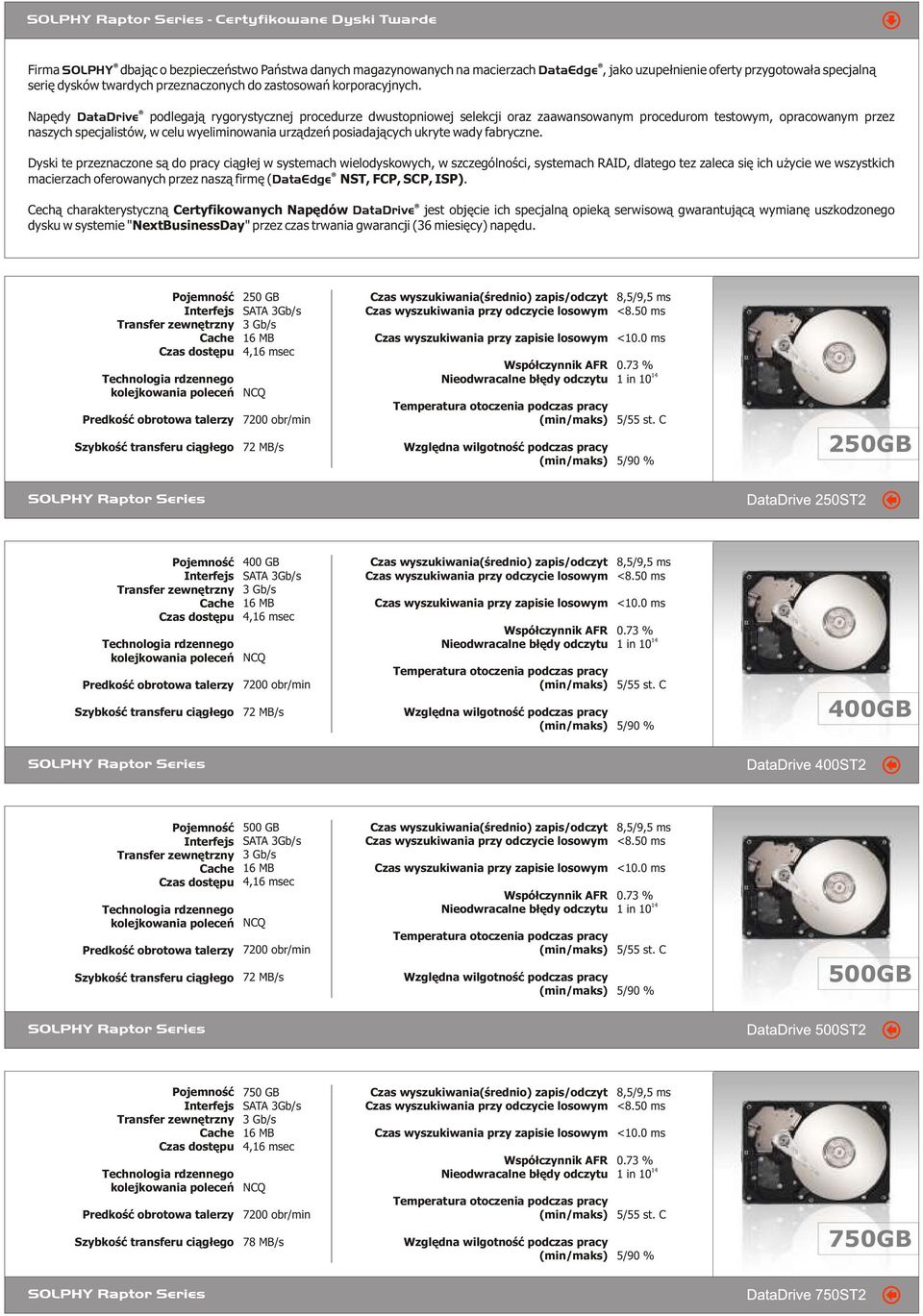 Napêdy DataDrive podlegaj¹ rygorystycznej procedurze dwustopniowej selekcji oraz zaawansowanym procedurom testowym, opracowanym przez naszych specjalistów, w celu wyeliminowania urz¹dzeñ