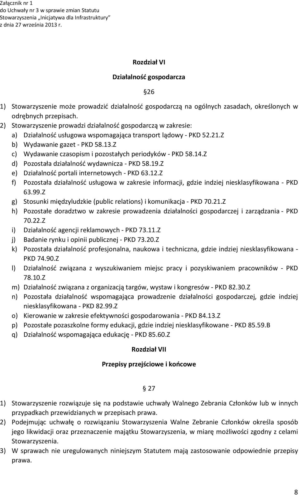 Z c) Wydawanie czasopism i pozostałych periodyków - PKD 58.14.Z d) Pozostała działalność wydawnicza - PKD 58.19.Z e) Działalność portali internetowych - PKD 63.12.