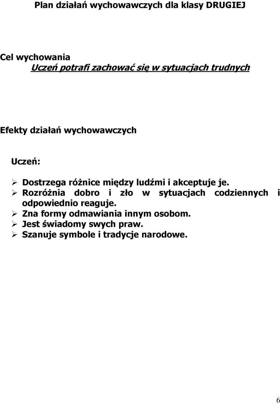 akceptuje je. Rozróżnia dobro i zło w sytuacjach codziennych odpowiednio reaguje.