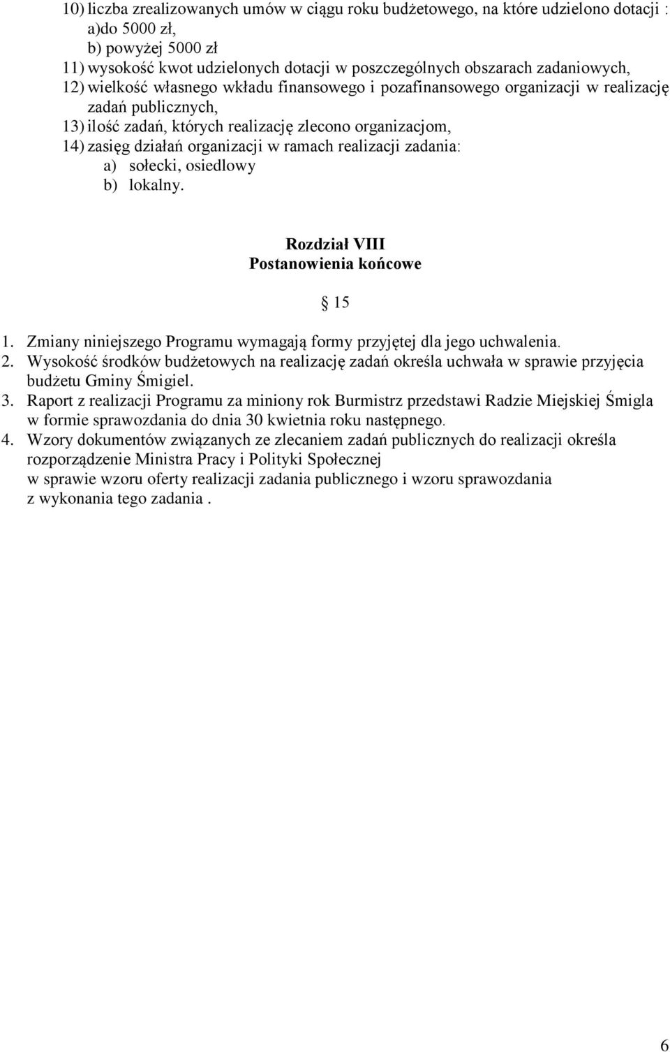 ramach realizacji zadania: a) sołecki, osiedlowy b) lokalny. Rozdział VIII Postanowienia końcowe 15 1. Zmiany niniejszego Programu wymagają formy przyjętej dla jego uchwalenia. 2.