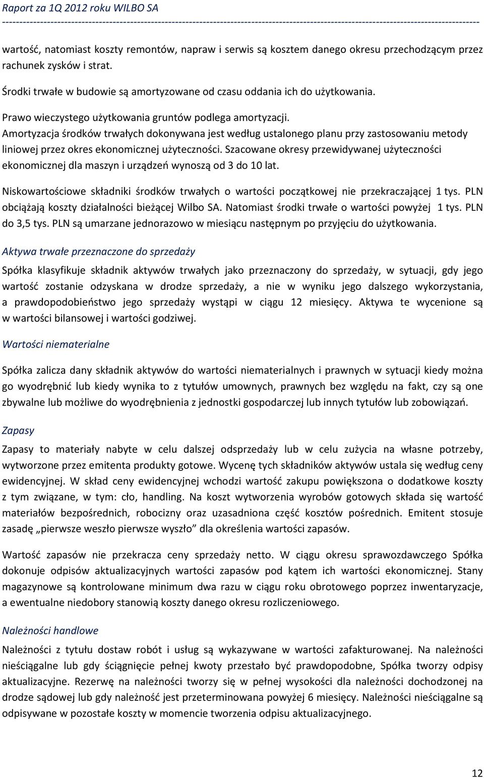 Szacowane okresy przewidywanej użyteczności ekonomicznej dla maszyn i urządzeń wynoszą od 3 do 10 lat. Niskowartościowe składniki środków trwałych o wartości początkowej nie przekraczającej 1 tys.