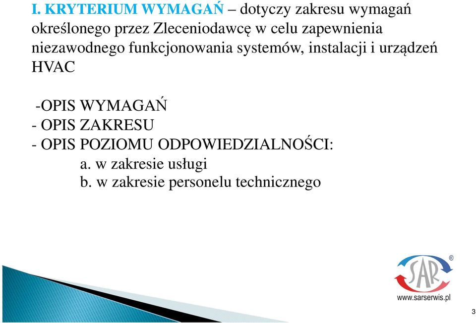 systemów, instalacji i urzdze HVAC -OPIS WYMAGA - OPIS ZAKRESU -