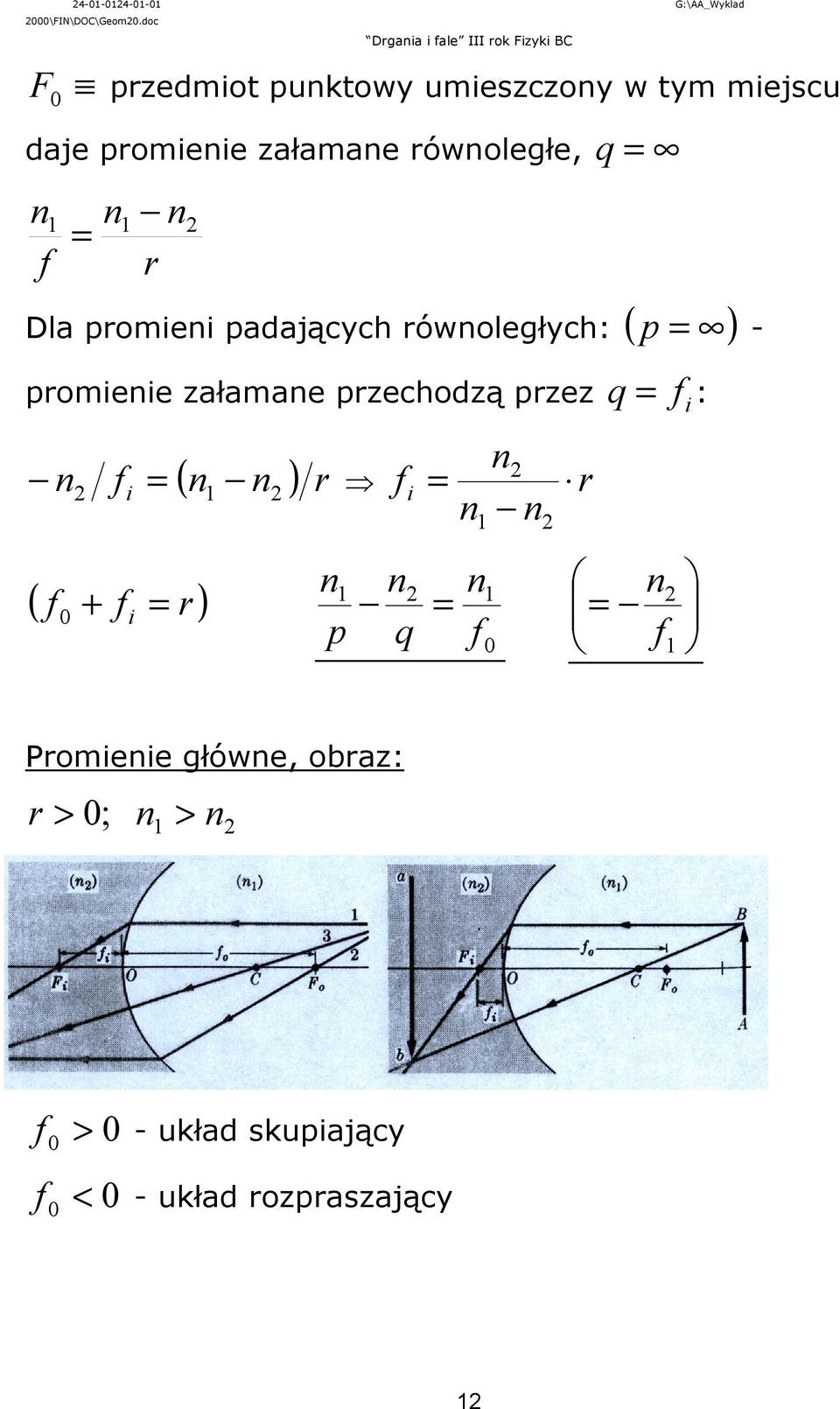 daje omee załamae ówoległe, Dla ome adającyc ówoległyc: ( ) - omee