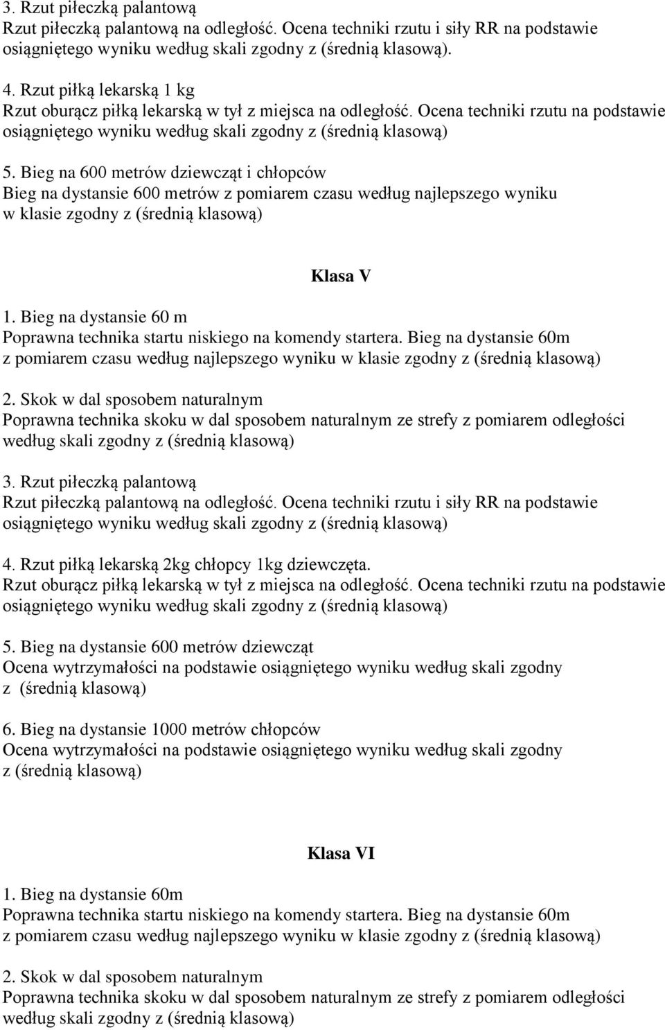 Bieg na 600 metrów dziewcząt i chłopców Bieg na dystansie 600 metrów z pomiarem czasu według najlepszego wyniku w klasie zgodny z (średnią klasową) Klasa V 1.