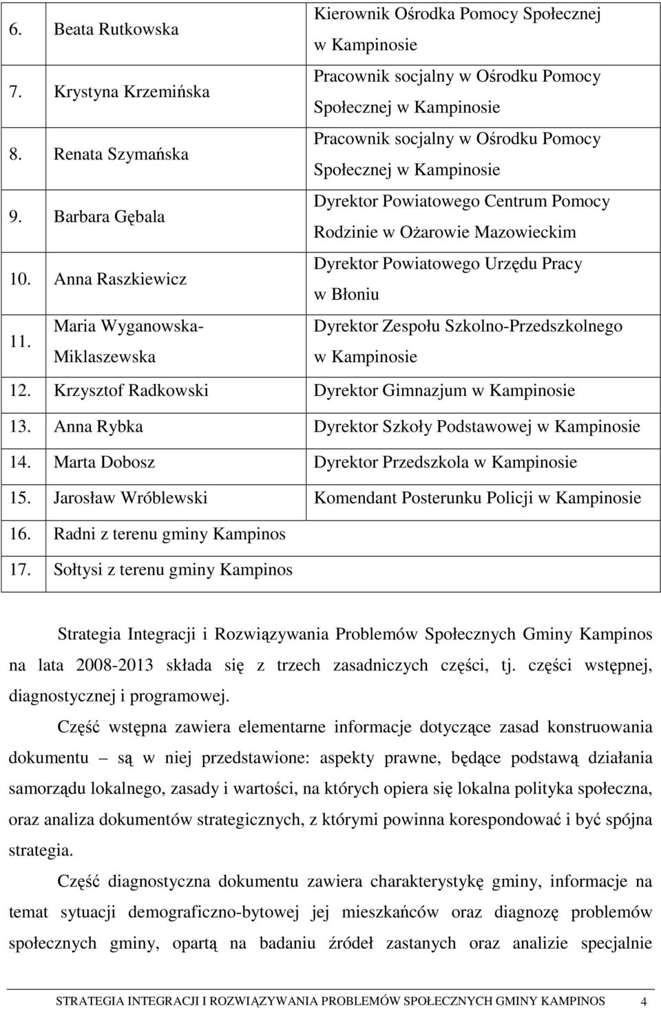 Dyrektor Powiatowego Centrum Pomocy Rodzinie w OŜarowie Mazowieckim Dyrektor Powiatowego Urzędu Pracy w Błoniu Dyrektor Zespołu Szkolno-Przedszkolnego w Kampinosie 12.