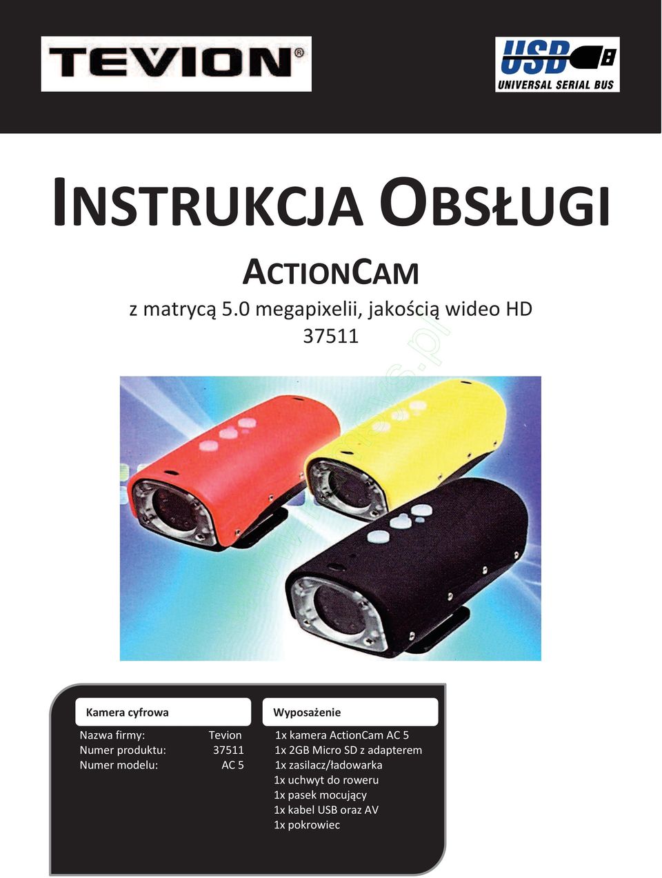 Tevion 1x kamera ActionCam AC 5 Numer produktu: 37511 1x 2GB Micro SD z