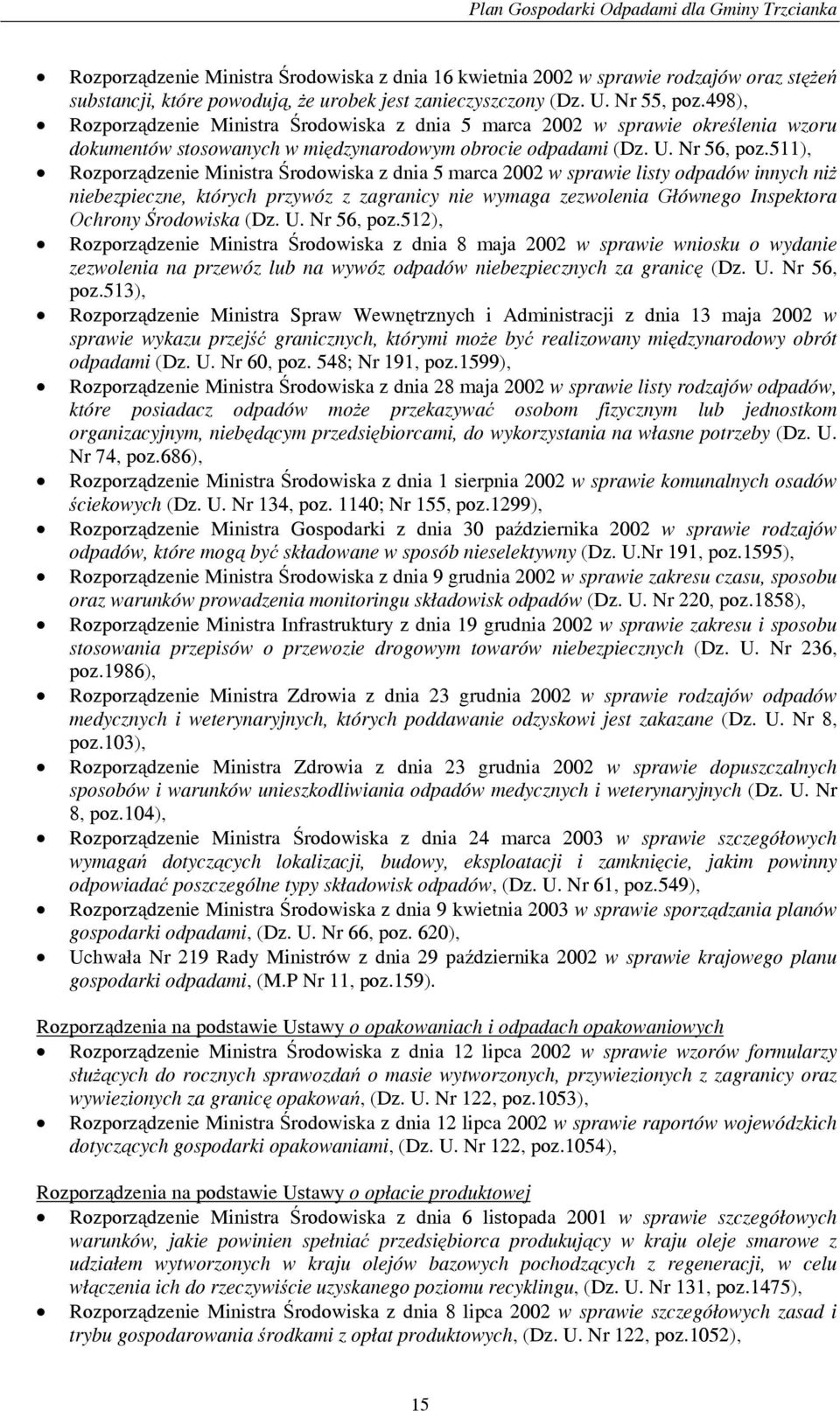 511), Rozporządzenie Ministra Środowiska z dnia 5 marca 2002 w sprawie listy odpadów innych niż niebezpieczne, których przywóz z zagranicy nie wymaga zezwolenia Głównego Inspektora Ochrony Środowiska