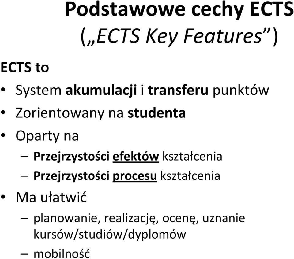 efektów kształcenia Przejrzystości procesu kształcenia Ma ułatwić