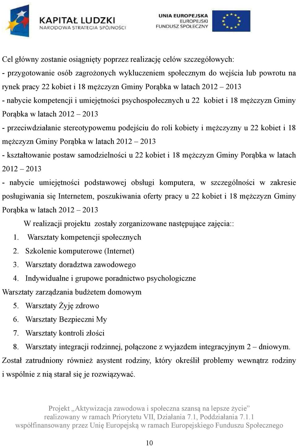 kobiety i mężczyzny u 22 kobiet i 18 mężczyzn Gminy Porąbka w latach 2012 2013 - kształtowanie postaw samodzielności u 22 kobiet i 18 mężczyzn Gminy Porąbka w latach 2012 2013 - nabycie umiejętności