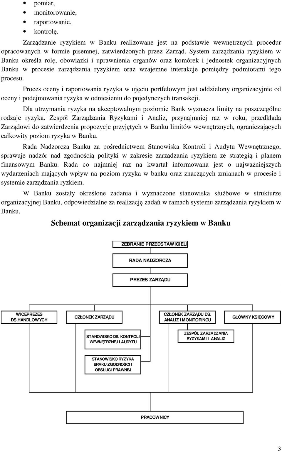 podmiotami tego procesu. Proces oceny i raportowania ryzyka w ujęciu portfelowym jest oddzielony organizacyjnie od oceny i podejmowania ryzyka w odniesieniu do pojedynczych transakcji.