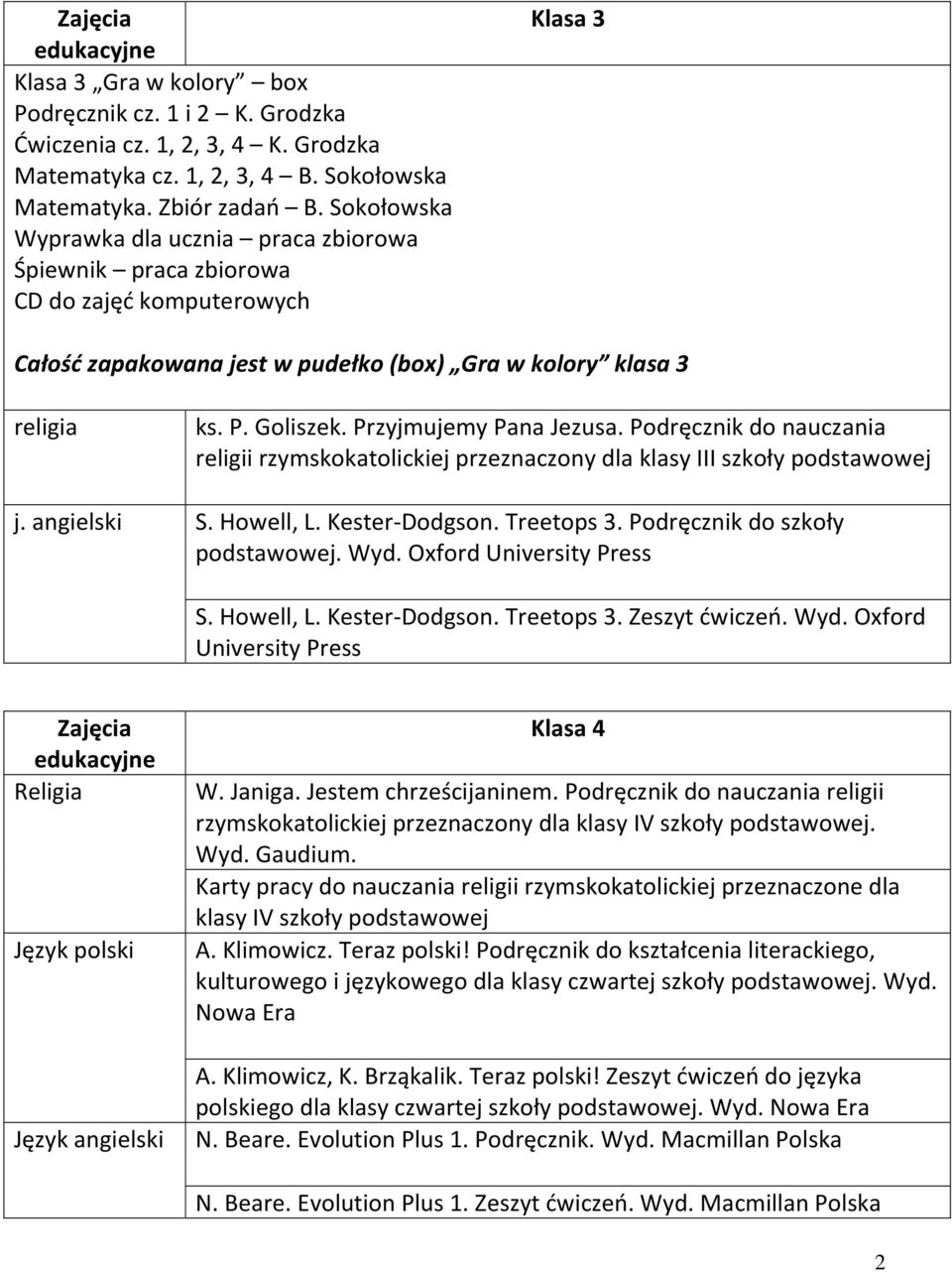 Przyjmujemy Pana Jezusa. Podręcznik do nauczania religii rzymskokatolickiej przeznaczony dla klasy III szkoły podstawowej j. angielski S. Howell, L. Kester-Dodgson. Treetops 3.