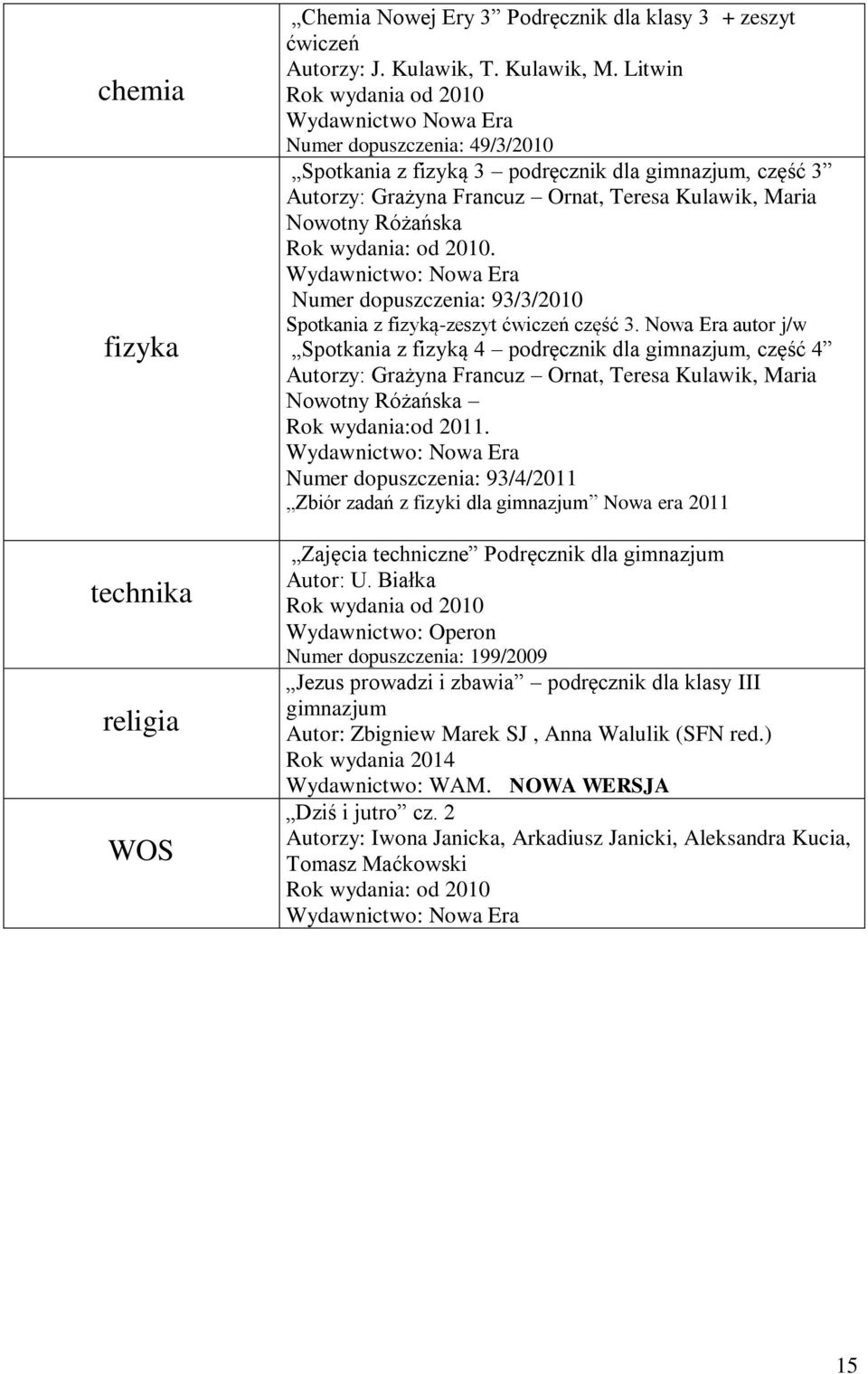 2010. Numer dopuszczenia: 93/3/2010 Spotkania z fizyką-zeszyt ćwiczeń część 3.