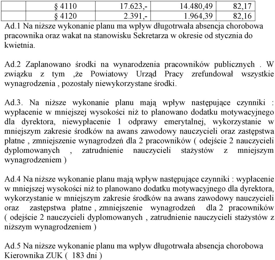 2 Zaplanowano środki na wynarodzenia pracowników publicznych. W związku z tym,ŝe Powiatowy Urząd Pracy zrefundował wszystkie wynagrodzenia, pozostały niewykorzystane środki. Ad.3.