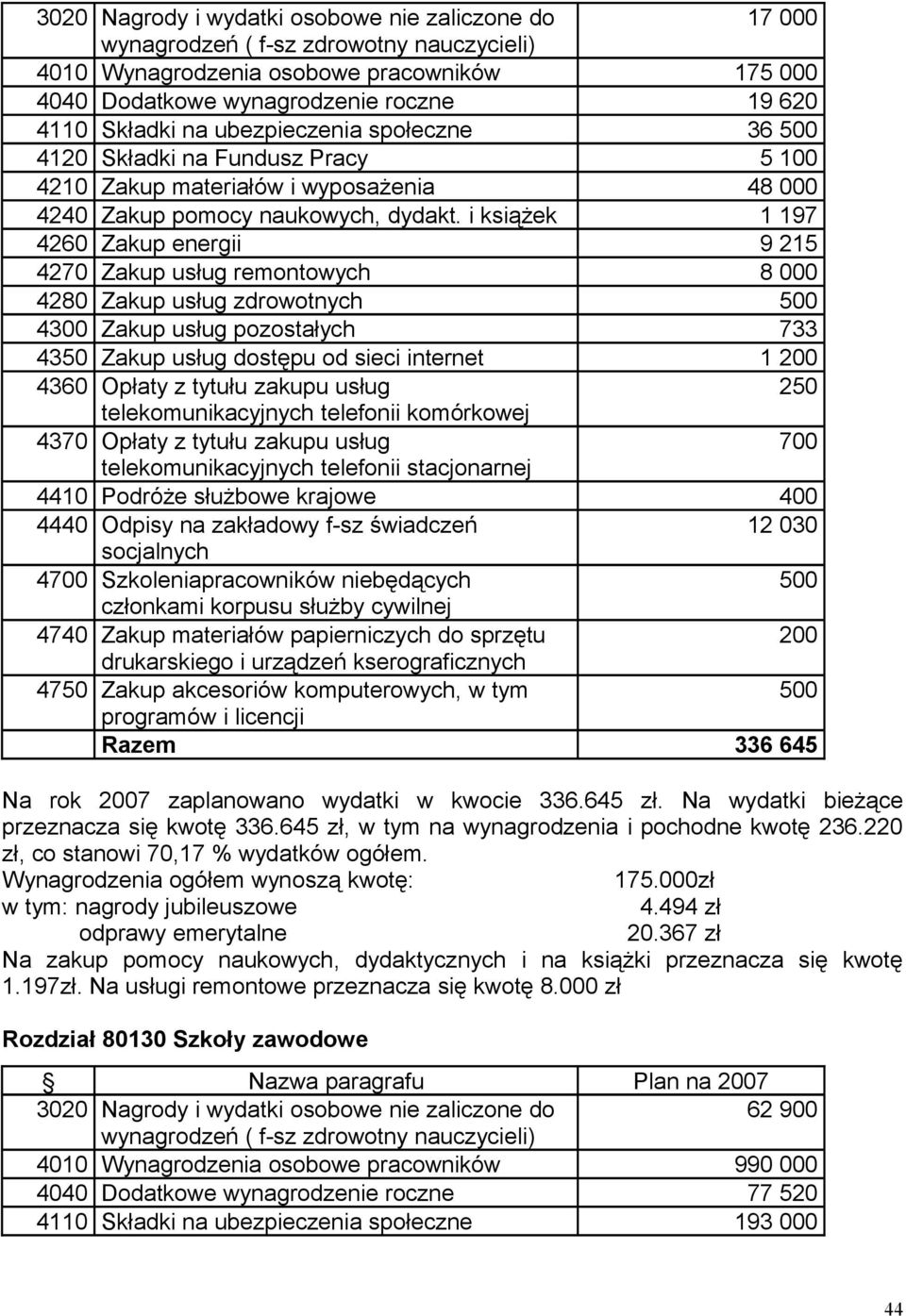 i książek 1 197 4260 Zakup energii 9 215 4270 Zakup usług remontowych 8 000 4280 Zakup usług zdrowotnych 500 4300 Zakup usług pozostałych 733 4350 Zakup usług dostępu od sieci internet 1 200 4360