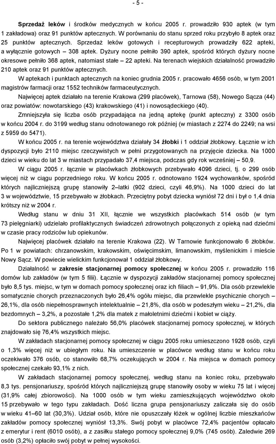 Dyżury nocne pełniło 390 aptek, spośród których dyżury nocne okresowe pełniło 368 aptek, natomiast stałe 22 apteki. Na terenach wiejskich działalność prowadziło 210 aptek oraz 91 punktów aptecznych.