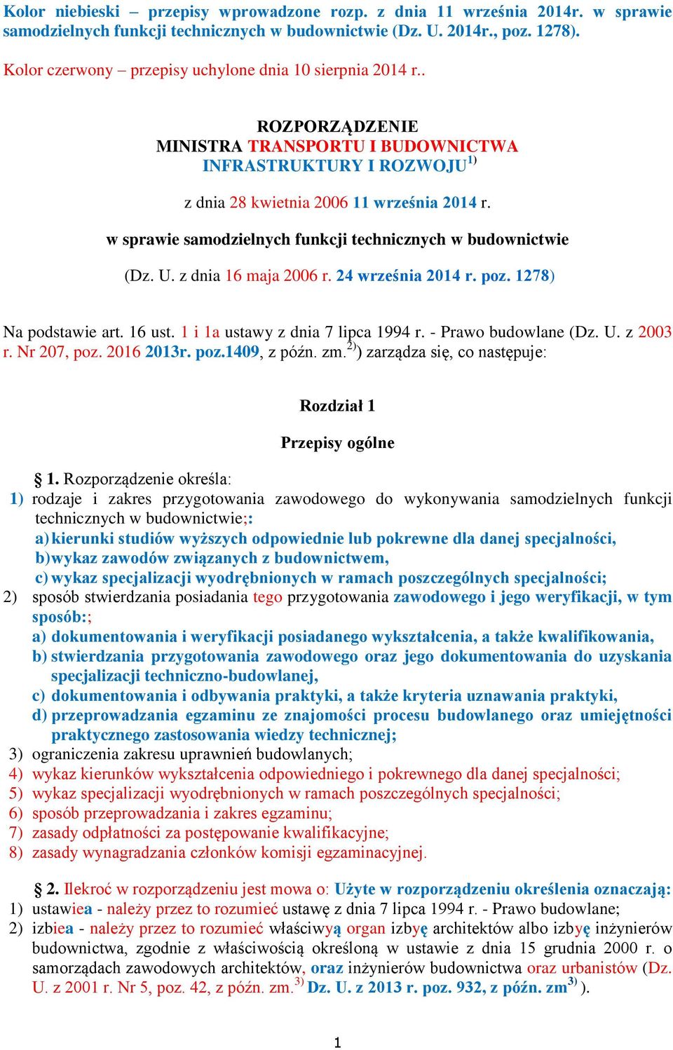 w sprawie samodzielnych funkcji technicznych w budownictwie (Dz. U. z dnia 16 maja 2006 r. 24 września 2014 r. poz. 1278) Na podstawie art. 16 ust. 1 i 1a ustawy z dnia 7 lipca 1994 r.