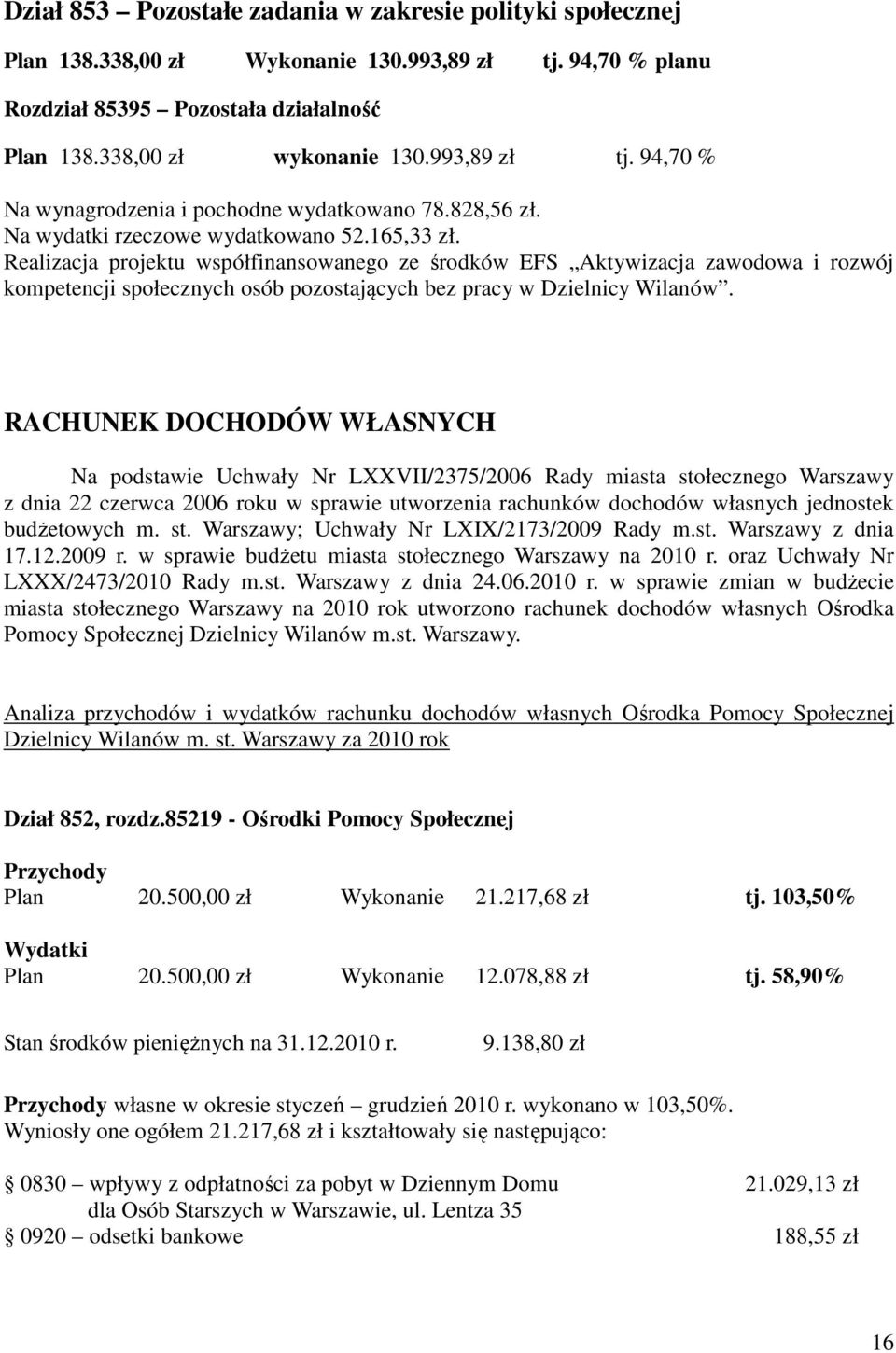 Realizacja projektu współfinansowanego ze środków EFS Aktywizacja zawodowa i rozwój kompetencji społecznych osób pozostających bez pracy w Dzielnicy Wilanów.