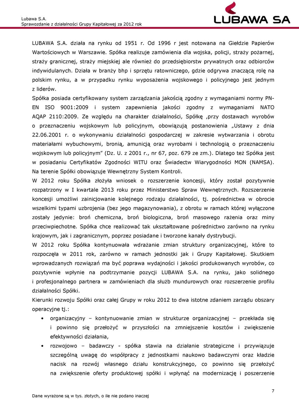 Działa w branży bhp i sprzętu ratowniczego, gdzie odgrywa znaczącą rolę na polskim rynku, a w przypadku rynku wyposażenia wojskowego i policyjnego jest jednym z liderów.