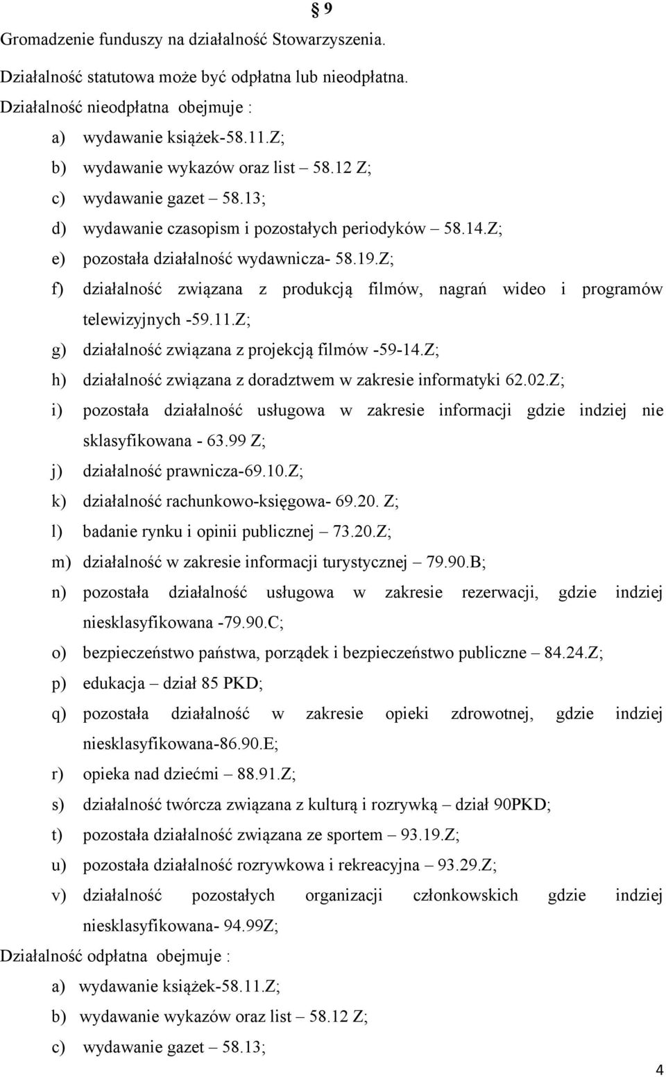 Z; f) działalność związana z produkcją filmów, nagrań wideo i programów telewizyjnych -59.11.Z; g) działalność związana z projekcją filmów -59-14.